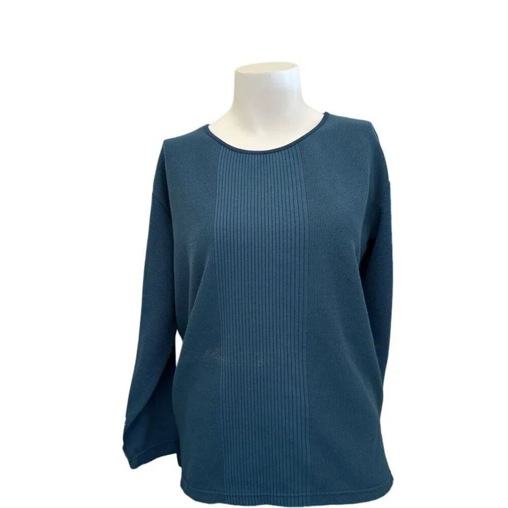 Blue ribbed high neck XL women’s shirt long sleeve